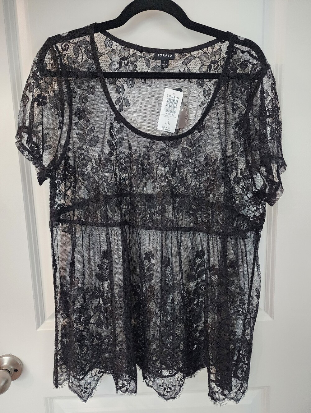 Torrid Black Floral Lace Peplum Sheer Top Size 14/16. BEAUTIFUL!